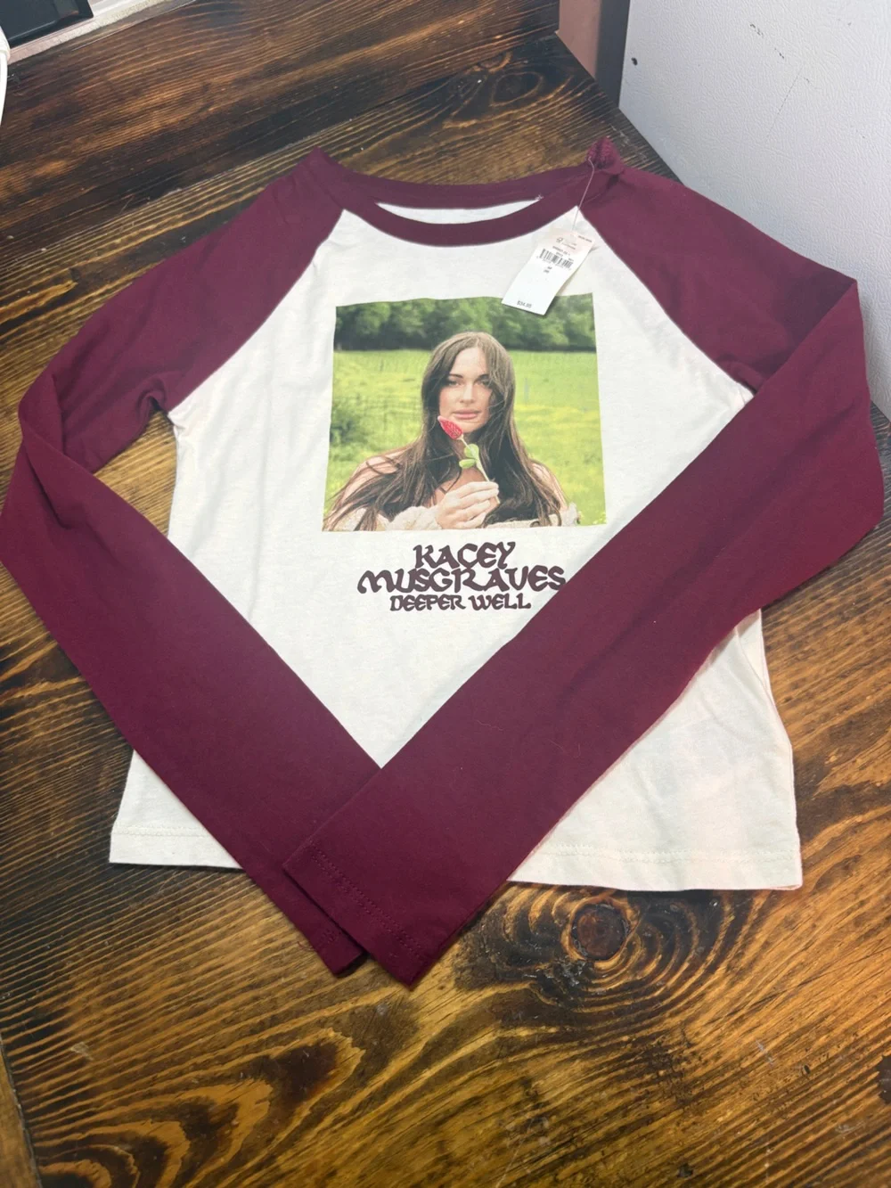Gap White And Burgundy Raglan Kacey Musgraves Deeper Well T Shirt Girls Medium